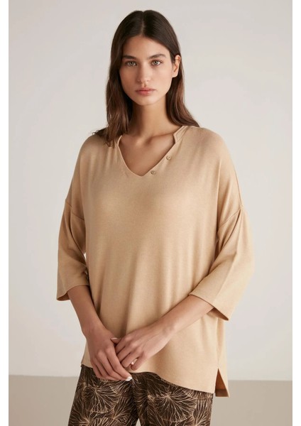 Yumuşak Dokulu Uzun Kol V Yaka Kadın Pijama Takım 9525 modelleri