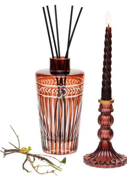Kahverengi Kristal Kesme Cam Şişe Dark Amber Oda Kokusu (23 cm )