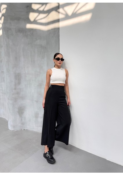 Kadın 230 gr Poly Viscose Full Likra Metal Toka Aksesuarlı Pantolon