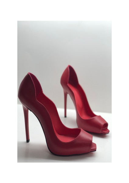 Kırmızı Mat Love Kare Burun Gizli Platformlu Stiletto Topuklu Ayakkabı