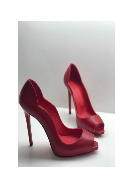 Kırmızı Mat Love Kare Burun Gizli Platformlu Stiletto Topuklu Ayakkabı fırsatları
