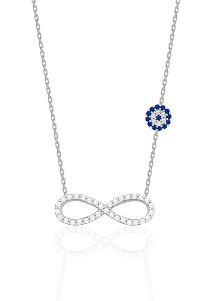 Kadın Gümüş Sonsuzluk Kolye Nazar Boncuklu Zirkon Taşlı ST173