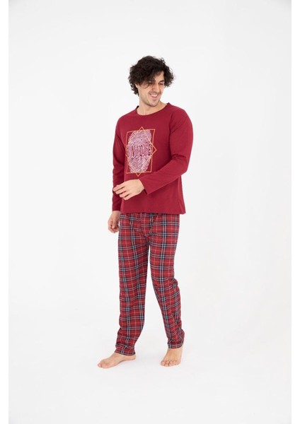 Erkek Ekose Yazlık Uzun Kollu Pamuklu Pijama Takımı