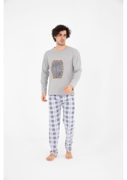 Erkek Ekose Yazlık Uzun Kollu Pamuklu Pijama Takımı