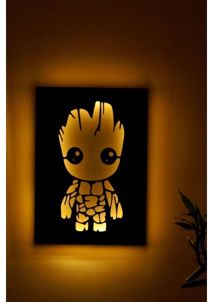 Groot LED Işıklı Ahşap Tablo Duvar Dekorasyon Ledli Duvar Dekoru