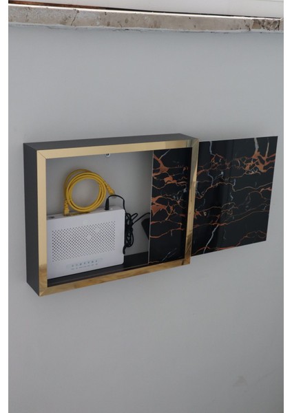 Lüx Siyahgold-Dragon 32X40-25X35 Sigorta Priz ve Modem Saklama Kutusu,kablo Gizleme Düzenleyici Kut