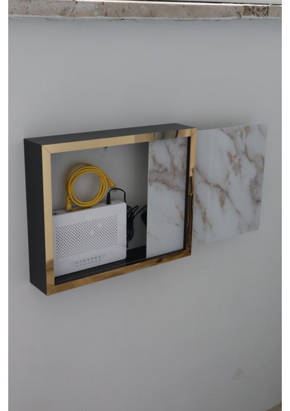 Lüx Siyahgold-Mermer 32X40-25X35 Sigorta Priz ve Modem Saklama Kutusu,kablo Gizleme Düzenleyici Kut