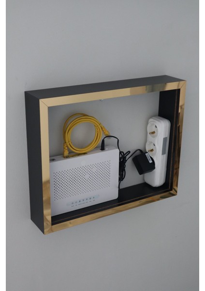 Lüx Siyahgold-Mermer 32X40-25X35 Sigorta Priz ve Modem Saklama Kutusu,kablo Gizleme Düzenleyici Kut