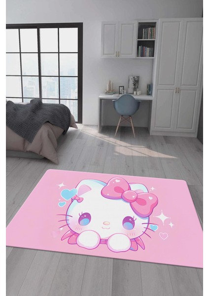 Kaymaz taban makinada yıkanabilir dijital baskı hello kitty desenli genç odası halısı dot taban halı gnc69