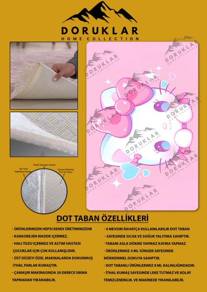Kaymaz taban makinada yıkanabilir dijital baskı hello kitty desenli genç odası halısı dot taban halı gnc69 fiyatları