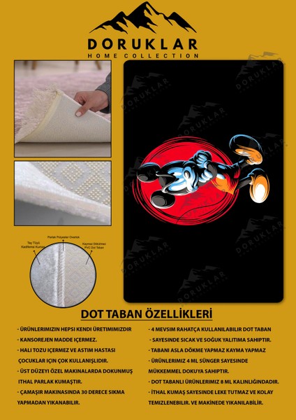 Kaymaz taban makinada yıkanabilir dijital baskı mickey mouse desenli genç odası halısı dot taban halı gnc63