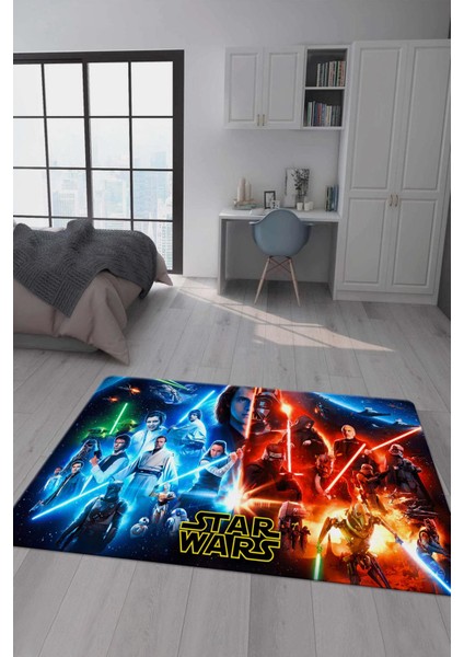 Kaymaz taban makinada yıkanabilir dijital baskı star wars desenli genç odası halısı dot taban halı gnc72