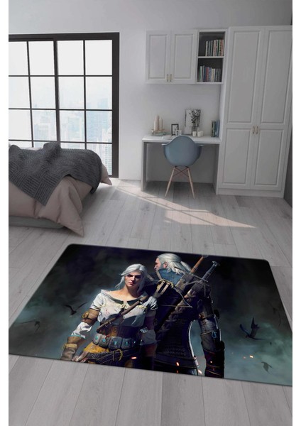 Kaymaz taban makinada yıkanabilir dijital baskı witcher desenli genç odası halısı dot taban halı gnc71
