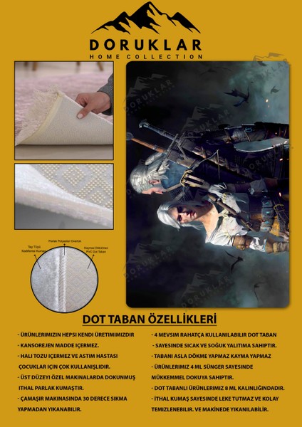 Kaymaz taban makinada yıkanabilir dijital baskı witcher desenli genç odası halısı dot taban halı gnc71