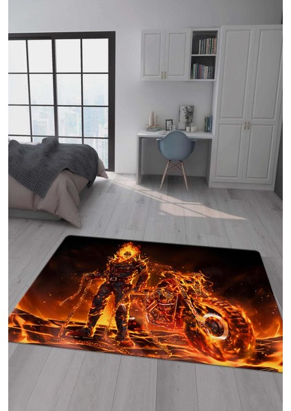 Kaymaz taban makinada yıkanabilir dijital baskı ghost rider desenli genç odası halısı dot taban halı gnc61
