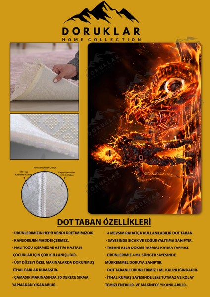 Kaymaz taban makinada yıkanabilir dijital baskı ghost rider desenli genç odası halısı dot taban halı gnc61 fiyatları
