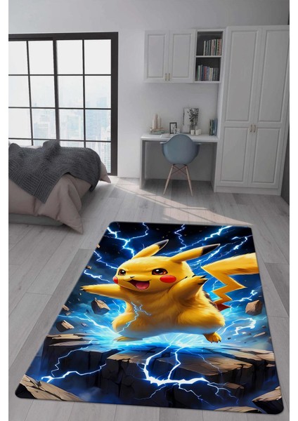 Kaymaz taban makinada yıkanabilir dijital baskı pikachu desenli genç odası halısı dot taban halı gnc78