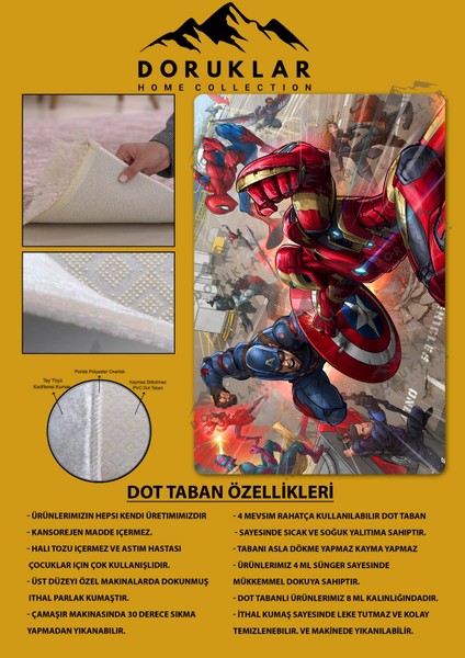Kaymaz taban makinada yıkanabilir dijital baskı marvel avengers desenli genç odası halısı dot taban halı gnc66
