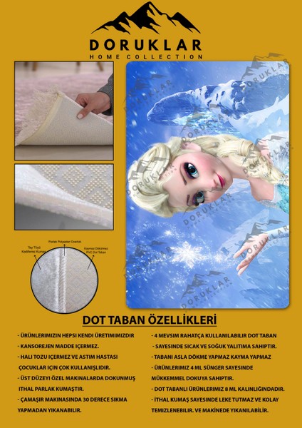 Kaymaz taban makinada yıkanabilir dijital baskı elsa frozen desenli genç odası halısı dot taban halı gnc65 fiyatları