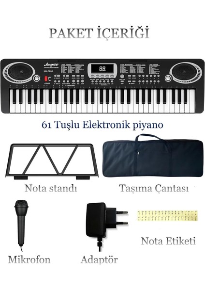 Çocuklar ve Yeni Başlayanlar Için 61 Tuşlu Elektronik Org Piyano Mikrofonlu Keyboard