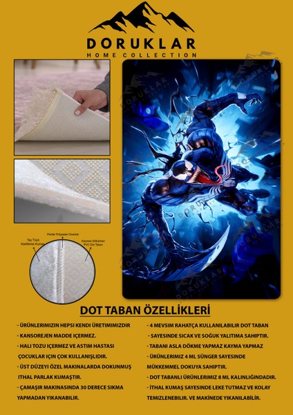 Kaymaz taban makinada yıkanabilir dijital baskı venom desenli genç odası halısı dot taban halı gnc73