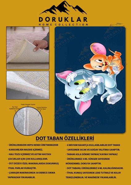 Kaymaz taban makinada yıkanabilir dijital baskı tom ve jerry desenli genç odası halısı dot taban halı gnc64