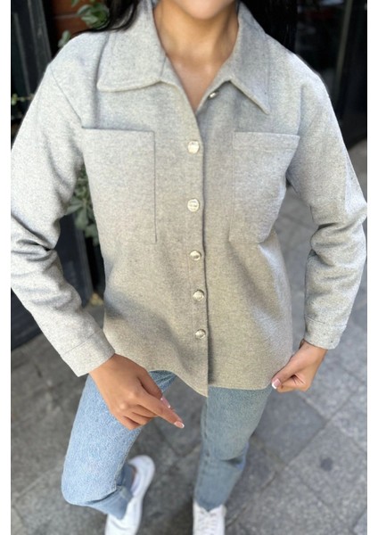 Gri Uzun Kol, Çift Cepli, Eteği Oval Kesim, Kaşe Gömlek Ceket fiyatları