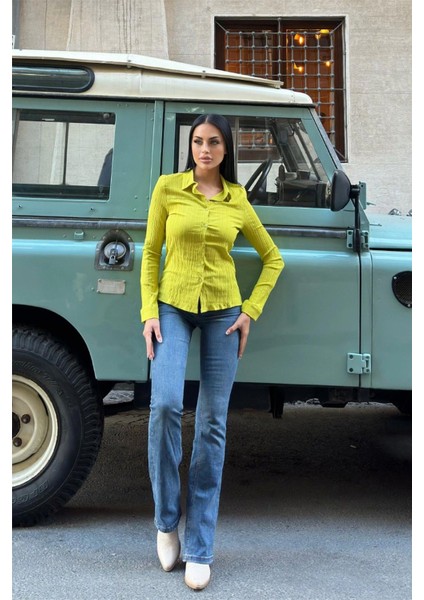 Yağ Yeşili Uzun Kol, Çizgili Desen, Maya Gömlek fiyatları