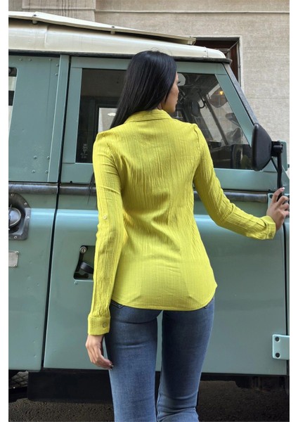 Yağ Yeşili Uzun Kol, Çizgili Desen, Maya Gömlek modelleri