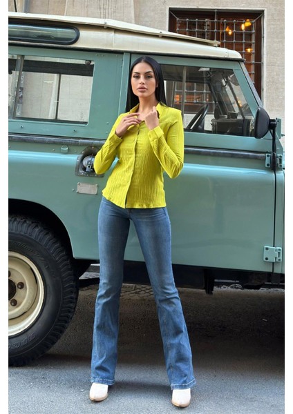 Yağ Yeşili Uzun Kol, Çizgili Desen, Maya Gömlek indirimleri