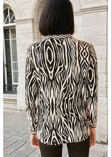 Siyah Beyaz Zebra Desenli, Klasik Kesimli, Uzun Kollu Gömlek fiyatları