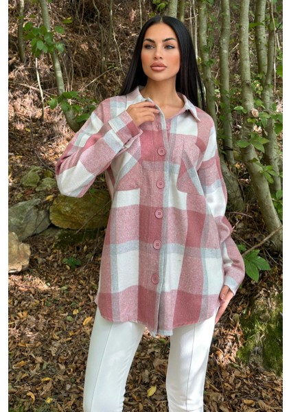 Gül Kurusu Çift Cepli, Ekose Desenli, Rahat Kalıp, Salaş Kaşe Gömlek fiyatları