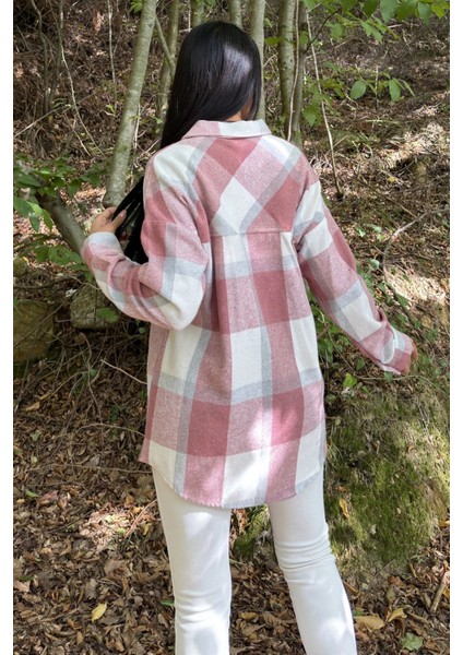 Gül Kurusu Çift Cepli, Ekose Desenli, Rahat Kalıp, Salaş Kaşe Gömlek fırsatları