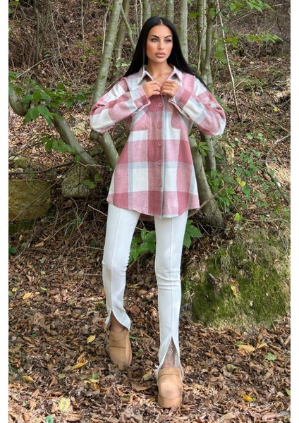 Gül Kurusu Çift Cepli, Ekose Desenli, Rahat Kalıp, Salaş Kaşe Gömlek indirimleri