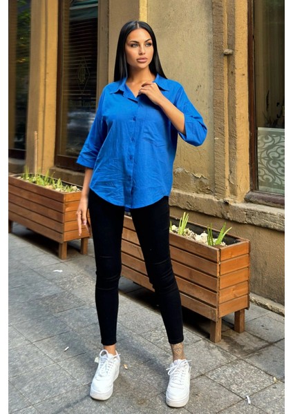 Saks Truvakar Kol, Oval Kesim, Terletmez, Flamlı Keten Salaş Gömlek fiyatları