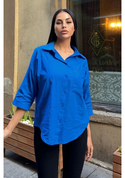 Saks Truvakar Kol, Oval Kesim, Terletmez, Flamlı Keten Salaş Gömlek modelleri