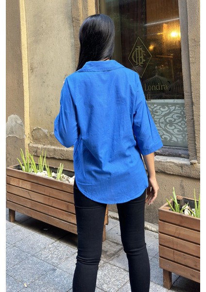 Saks Truvakar Kol, Oval Kesim, Terletmez, Flamlı Keten Salaş Gömlek indirimleri