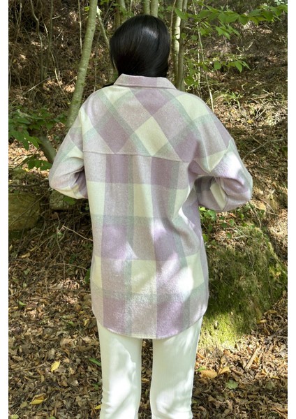 Lila Çift Cepli, Ekose Desenli, Rahat Kalıp, Salaş Kaşe Gömlek indirimleri