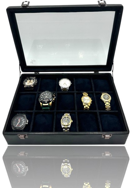 Diji 15'li Saat Kutusu Saat Çantası Siyah Içi Siyah Babalar Günü Yıl Dönemi Hediyelik