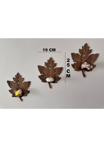 3’lü Ahşap Duvar Süsü Rafı - Yaprak Mumluk ve Dekoratif Aplik Seti modelleri