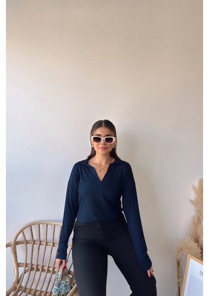 Kadın Laci Polo Yaka Basic Bluz, Uzun Kol, Regular Kesim, Günlük ve Spor Kaliteli Kumaş Sweatshirt fiyatları