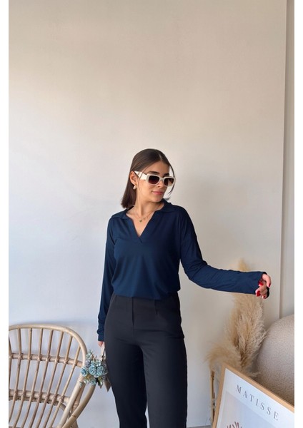 Kadın Laci Polo Yaka Basic Bluz, Uzun Kol, Regular Kesim, Günlük ve Spor Kaliteli Kumaş Sweatshirt indirimleri