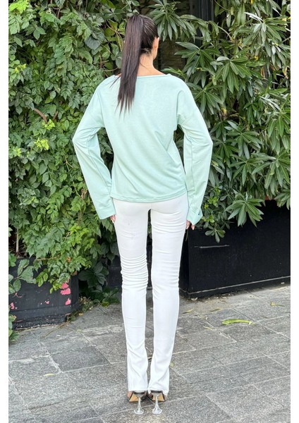 Mint Katlama Kollu Pamuklu Bluz modelleri