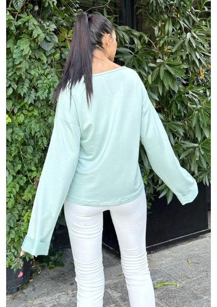 Mint Katlama Kollu Pamuklu Bluz fırsatları