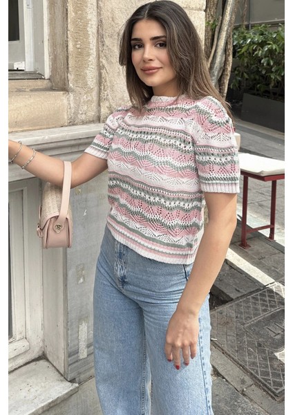 Kadın Ekru Kısa Kol, Terletmez, Salaş Kalıp, Triko Örme Bluz fırsatları