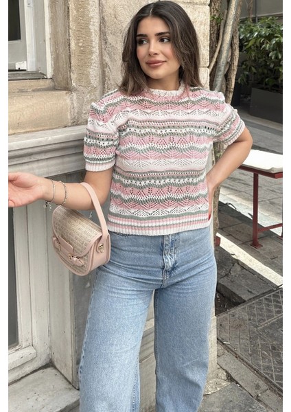 Kadın Ekru Kısa Kol, Terletmez, Salaş Kalıp, Triko Örme Bluz indirimleri