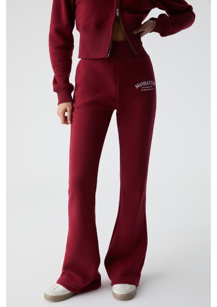 Iressen Kadın Nakış Desenli Regular Fit Bordo Eşofman Altı