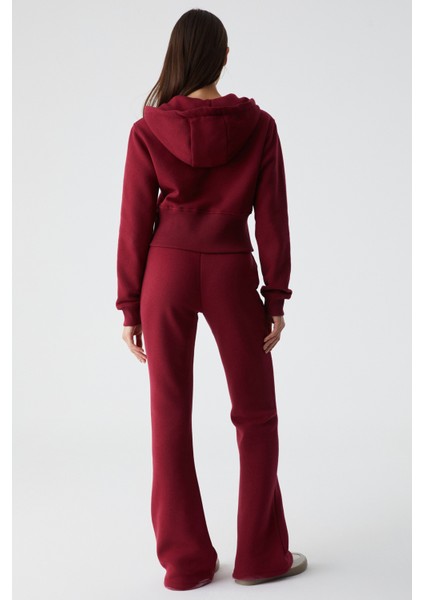 Iressen Kadın Nakış Desenli Regular Fit Bordo Eşofman Altı