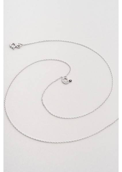 C Harfi 18 Ayar Beyaz Altın Kaplama 45 cm Gümüş Nazar Kolye