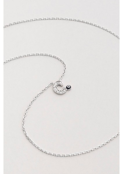 C Harfi 18 Ayar Beyaz Altın Kaplama 45 cm Gümüş Nazar Kolye modelleri